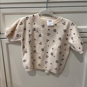 Zara Beige Knit Top with Black Floral Design